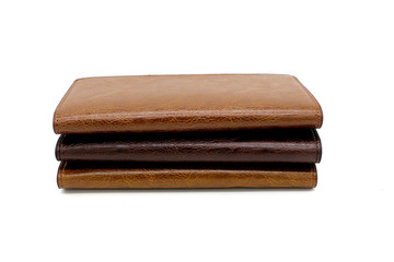 Close up brown wallet isolated on white background. Men wallet.