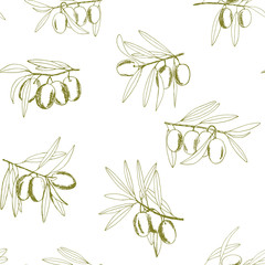 seamless pattern olives, sketch, hand-drawn olive fruits and branches - 267898118