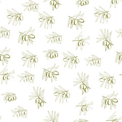 seamless pattern olives, sketch, hand-drawn olive fruits and branches