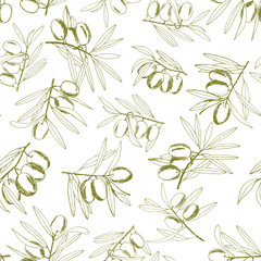 seamless pattern olives, sketch, hand-drawn olive fruits and branches - 267898164