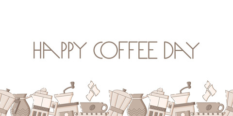 Coffee banner template with lettering in flat linear style.
