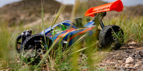 rc toy car rally on dirt track
