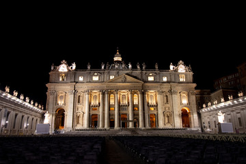 St. Peter's Basilica at night in the Vatican