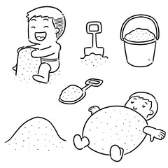 vector set of kid playing sand