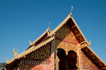 Fototapeta premium Chiang Rai Thailand, decorated facade of wat jed yod