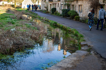 Bibury small river in the village in cotswolds