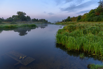 Morning landscape on the river - calm and silence