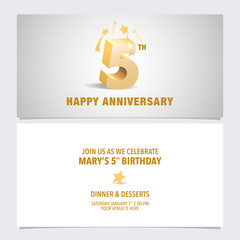 5 years anniversary invitation card vector illustration. Design template element