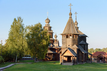 Fototapeta na wymiar Wooden church in the center of wooden architecture Suzdal Russia