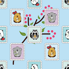 Cute forest animal vector pattern. Bear, koala, panda, raccoon. Flat elements. For scrapbook paper, cotton textile or your design