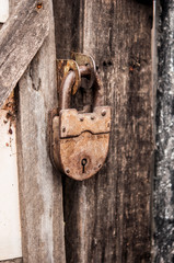 Closeup wooden door with lock