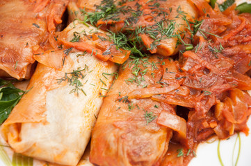Stuffed cabbage with tomato sauce