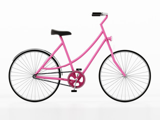 Pink bicycle isolated on white background. 3D illustration