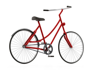 Red bicycle isolated on white background. 3D illustration