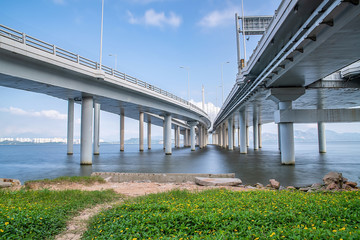 Fototapeta premium Bridge construction of bridge pier structure of Shenzhen Bay Highway Bridge in Guangdong Province, China