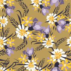 Vintage Seamless pattern  with flowers. Hand drawing illustration