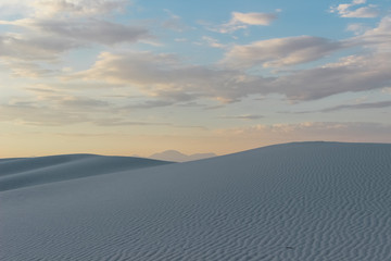 gypsum sand dunes in White Sands National Park at sunset