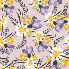 Vintage Seamless pattern  with flowers. Hand drawing illustration