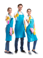 Obraz premium Team of janitors on white background