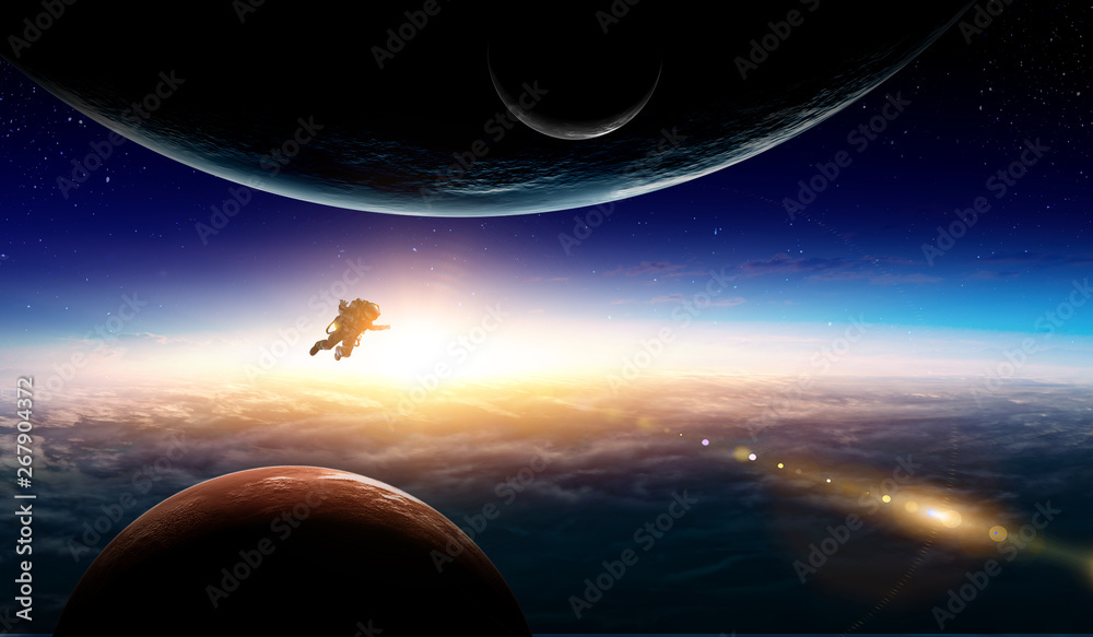 Wall mural abstract planets and space background