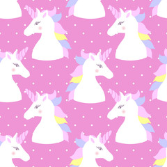 Seamless pattern with sea horses on a blue background. Unicorn. For the design of fabrics, wallpapers and so on. Vector
