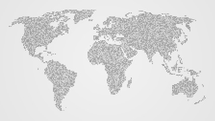 Dotted world map. White dots on a gray background. Vector illustration.