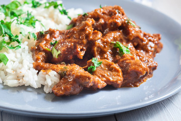 Beef Stroganoff served with rice