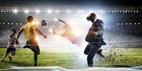 Black Man in virtual reality football match