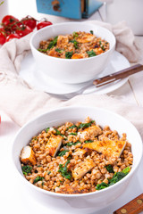 Kaszotto- polish food from buckwheat  with grilled chicken