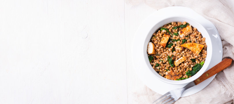 Kaszotto- polish food from buckwheat  with grilled chicken