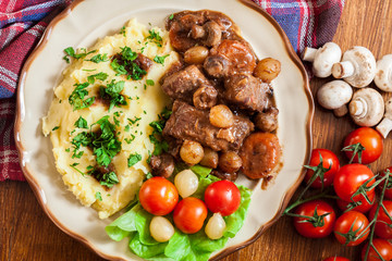 Dinner or lunch with beef Bourguignon stew