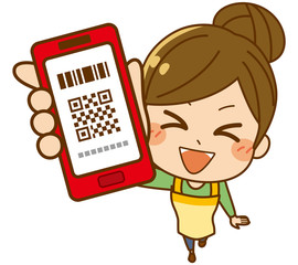 スマホを掲げる主婦　俯瞰　04