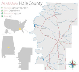 Large and detailed map of Hale county in Alabama, USA