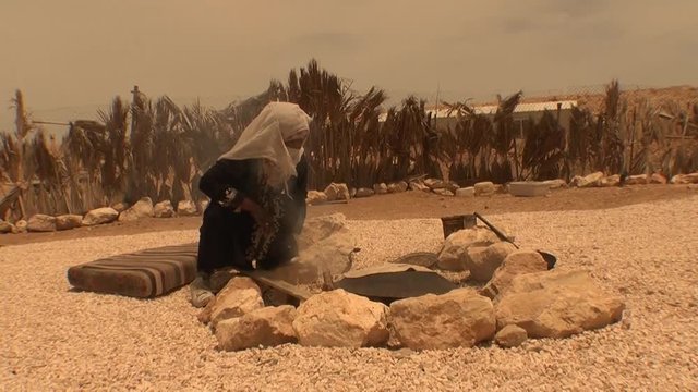 Taboon bread prepared in Bedouin camp by Arab woman