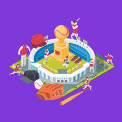 Baseball Stadium Concept 3d Isometric View. Vector