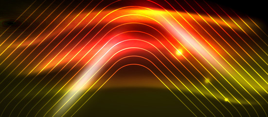 Neon square shapes lines on glowing light background