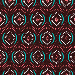 Colorful Boho Handdrawn Diamonds and Arches Vector Seamless Pattern. Elegant Ethnic Traditional Background