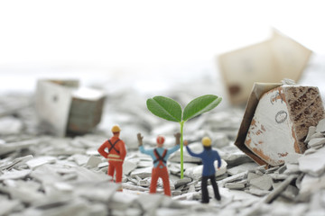 災害から月日が経ち瓦礫の中から緑や花が再生した街と人々