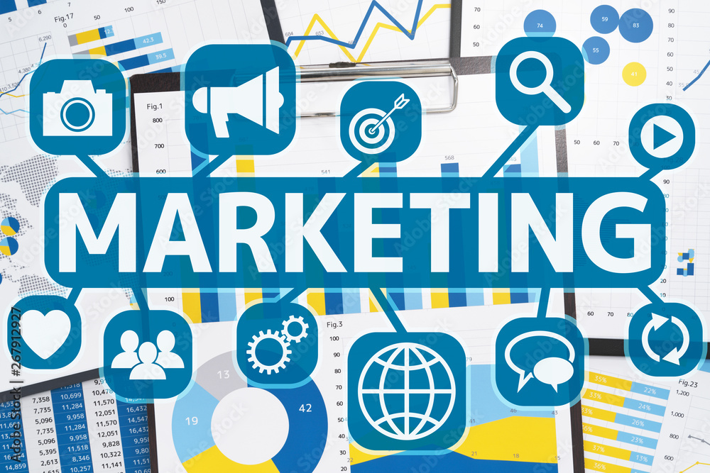 Poster analyzing marketing data. marketing strategy concept.pile of marketing reports. many charts and grap