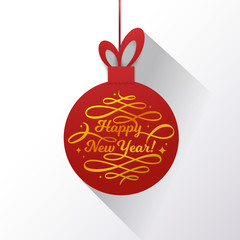 New Year holiday poster design with lettering and holiday ball.