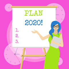 Conceptual hand writing showing Plan 2020. Concept meaning detailed proposal doing achieving something next year