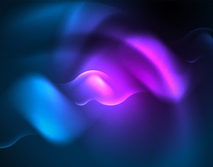 Neon glowing wave lines, blue hi-tech futuristic abstract background template