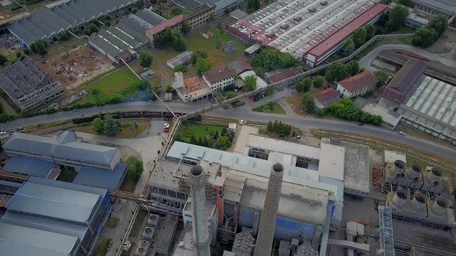 Factory Chimneys in the Industrial Town Old Factory Chimneys, Zastava Energetika, Kragujevac, Serbia  24fps 70Mbps