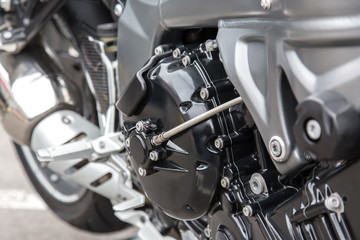 Fototapeta na wymiar Engine parts of a racing motorcycle close-up.