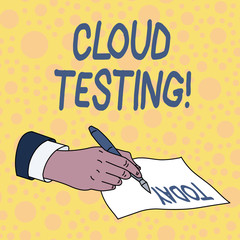 Handwriting text Cloud Testing. Conceptual photo is the assessment of a Web application s is perforanalysisce
