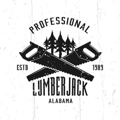 Lumberjack monochrome vector emblem, badge, label