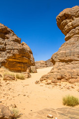 Sahara desert.  Sahara’s landscape.  Amazing sandstone rock formation  at  Tassili n’Ajjer National Park, Algeria.  