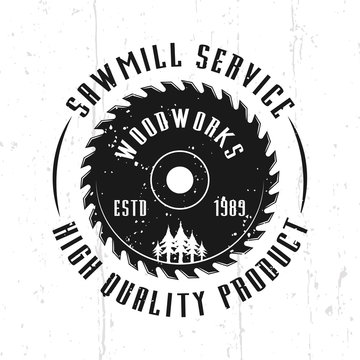 Sawmill Service Monochrome Vector Emblem