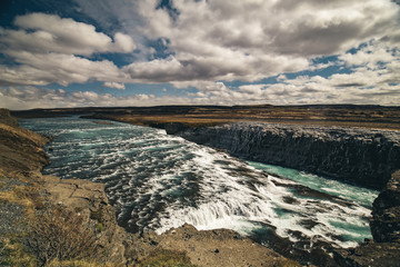 Gullfoss is waterfall located in the canyon of the Hvítá river in southwest Iceland part of Golden circle roadtrip for tourists 
