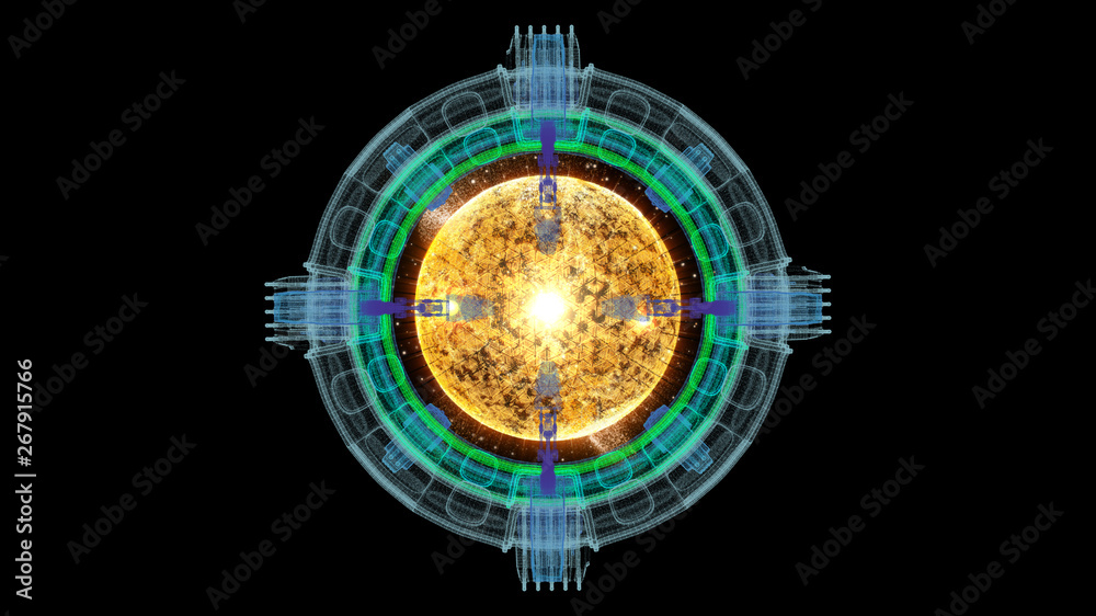 Aufkleber Futuristic graphic user interface head up display screen with digital holographic Nuclear Fusion energy simulator display for digital background